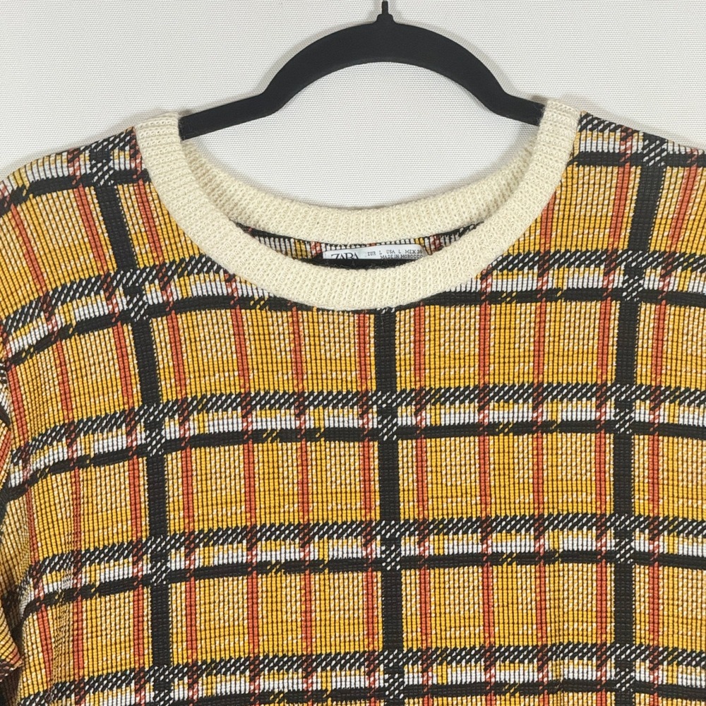Zara‎ Large Plaid Knit Dress Yellow Womens Mod Retro 60s Preppy Academic Bright - Picture 2 of 6